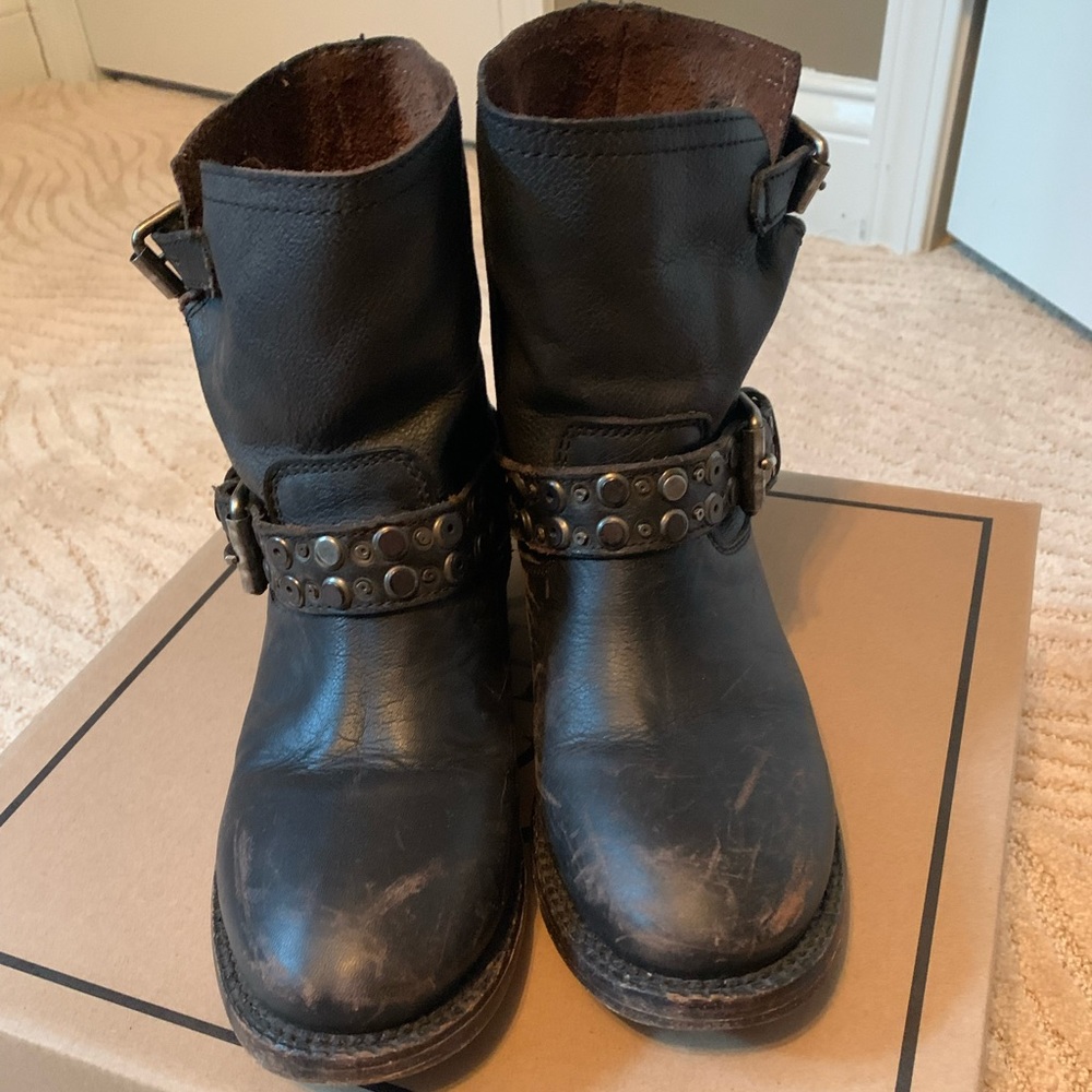 Ash Black Leather Studded Ankle Boots